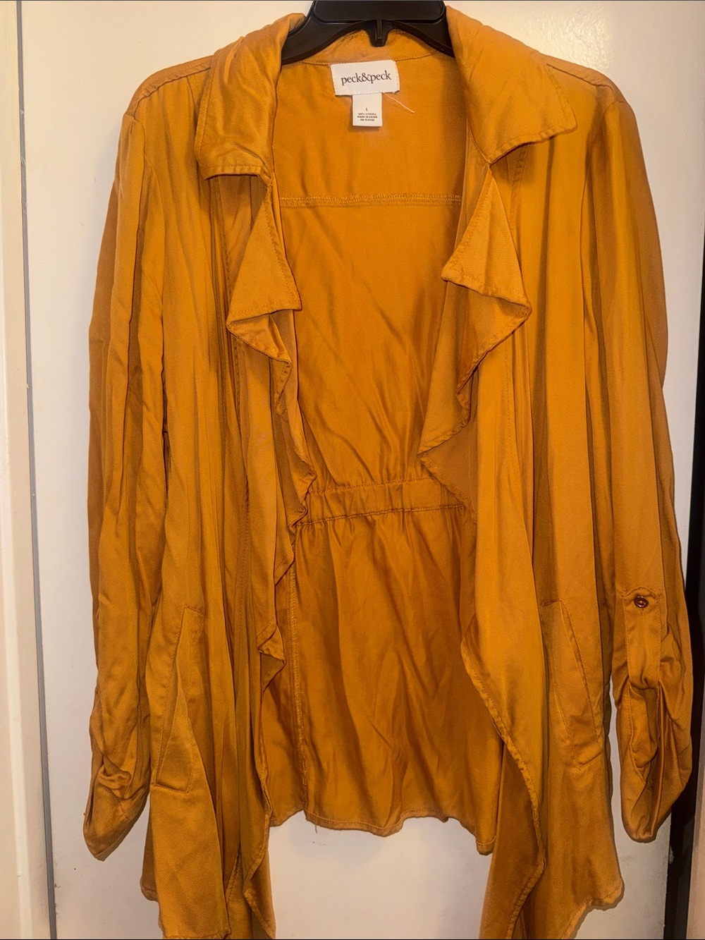 Peck & Peck Mustard Yellow Draped Trench Jacket